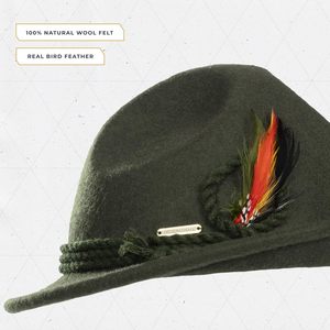 Chapeau bavarois traditionnel pour homme, 100% feutre de laine, vert, style alpin autrichien, avec plume d'oiseau, pour l'Oktoberfest. - Product Image 3