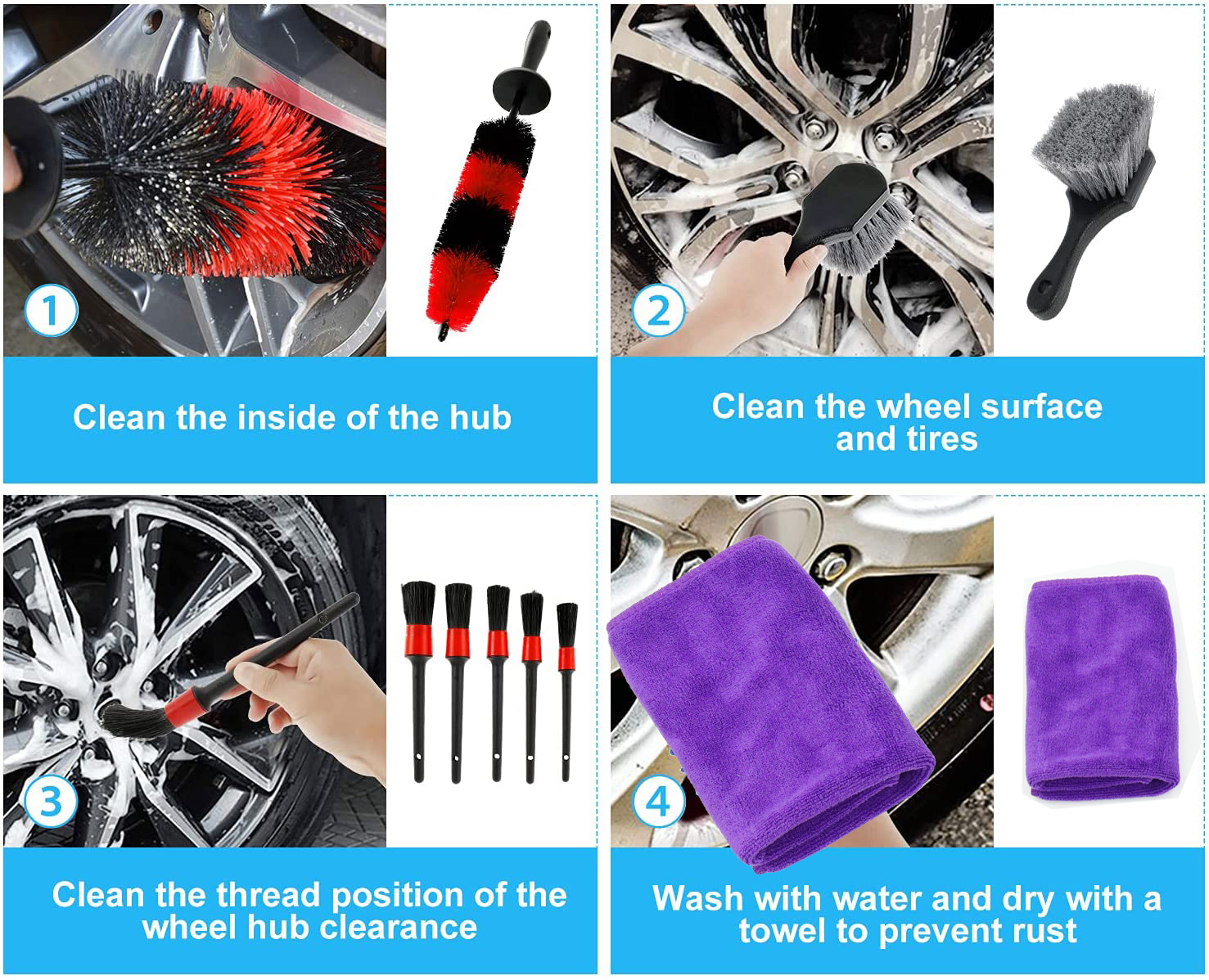 Polypropylene Car Detailing Cleaning Interior Brush 8pcs Set