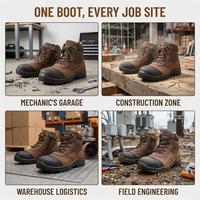 Bottes de sécurité industrielles mi-montantes en cuir de vachette personnalisées, anti-perforation et résistantes aux chocs, pour la vente en gros