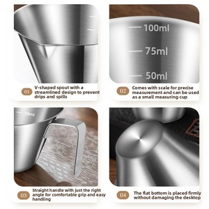 Tasse à mesurer en acier inoxydable pour expresso, 100 ml, avec poignée et bec verseur, pour machine à expresso - Product Image 2