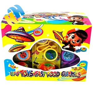 Vente <span class=keywords><strong>en</strong></span> gros <span class=keywords><strong>de</strong></span> bonbons gélifiés 2 <span class=keywords><strong>en</strong></span> 1 halal, jouets soucoupes volantes, saveurs <span class=keywords><strong>de</strong></span> fruits mélangés, bonbons gélifiés <span class=keywords><strong>de</strong></span> restauration rapide, bonbons OEM pour enfants <span class=keywords><strong>en</strong></span> emballage boîte - Product Image 4