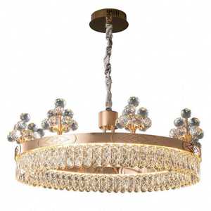 Lustre boule de fleur en cristal de luxe K9 LED or rond lampes suspendues de bureau à domicile avec cadre en acier à hauteur réglable - Product Image 6