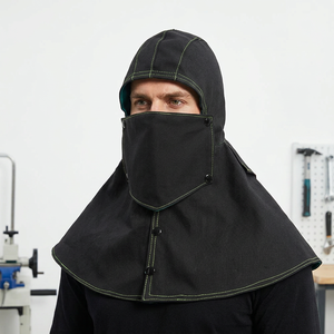 Careta de soldadura negra de media cara con costuras verdes y cierre de botón para protección - Product Image 2