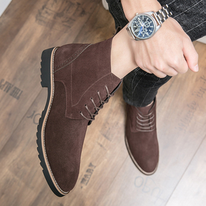 Bottes tendance pour homme en cuir véritable imperméable pour l'automne et l'hiver, style britannique rétro, bottes à lacets à la cheville - Product Image 4