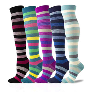 Womens <b>Compression</b> Socks Striped Nylon Tall Knee High Casual Fashion Socks - Product Image 1