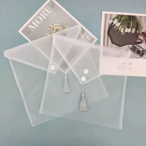 Fashion Custom White transparent Cheap Organza Gift Bag Storage Envelope Pouch With White snap fastener Silver fringes