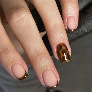 Uñas con estampado de cocodrilo marrón de otoño, 24 Uds., estampado de leopardo, prensa en las uñas, Punta francesa mediana, palo cuadrado en forma de uñas para mujer - Product Image 1