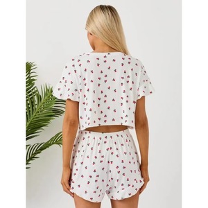 Completo due pezzi da <span class=keywords><strong>donna</strong></span> 2026 in stile europeo, alla moda, stampato, estivo, girocollo, a maniche corte, morbido e traspirante, con pantaloncini. - Product Image 5