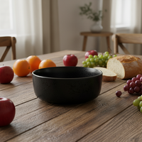 Service de table de luxe 4 pièces en céramique émaillée noire – Bols et assiettes résistants à la chaleur, compatibles micro-ondes et anti-fuite