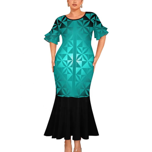 Double Cuff Round Neck Fishtail <b>Dress</b> High Quality Custom Polynesian Samoan Tribal Pattern Design Mermaid <b>Dress</b> - Product Image 2
