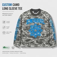 T-shirts pour hommes de mode streetwear, coupe et couture personnalisées, gris camouflage, manches raglan, grammage lourd, coupe oversize, impression sérigraphique