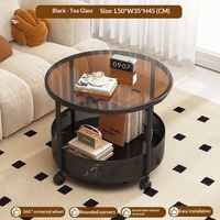 Table basse ronde mobile moderne de style crème à double niveau avec rangement en métal et roulettes universelles pour la maison