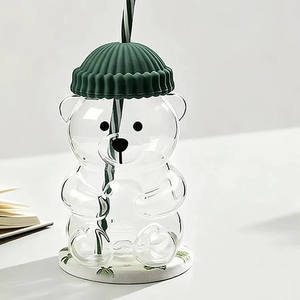 창의적인 INS 스타일 귀여운 곰돌이 모양 빨대컵 고붕규산 유리 물컵 만화 밀크티 인터넷 유명인 컵 - Product Image 6