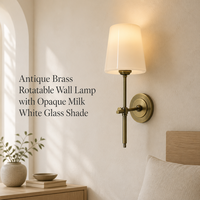 Lampe murale rotative en laiton antique YH avec abat-jour en verre opaque blanc laiteux, luminaire mural de lecture filaire pour chambre à coucher, chevet, hôtel