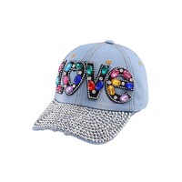 Casquette de baseball incrustée de diamants, motif LOVE, 6 panneaux, ajustable, en jean, style européen et américain, pour un look professionnel et polyvalent