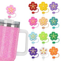 Accessoires de bar : Charme de protection supérieure universel en PVC réutilisable de 10 mm, semi-3D, en forme de fleur, coloré bonbon, anti-poussière, pour pailles à boire
