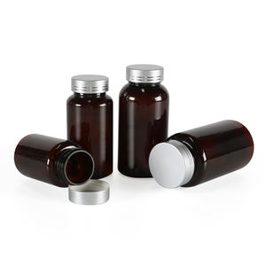 ขวดกลม PET ขนาด150มล. 250มล. พร้อมฝาปิดสีทองแบบพ่นสีใสเกรดอาหารสำหรับยาเหล็กบริการ OEM - Product Image 1