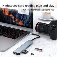 Hub USB 6 ports en alliage d'aluminium avec lecteur de carte TF, sortie HDTV 4K haute définition pour PC, téléphone portable, console de jeu, station d'accueil USB