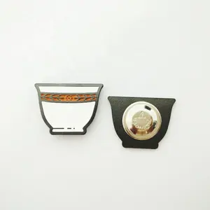 novelty unique coffee cup mug bowl design black metal metallic stamped die struck magnetic enamel collar pin badge brooch