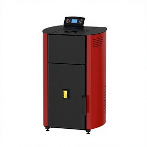 Poêle à granulés rouge et noir avec affichage numérique, système <span class=keywords><strong>de</strong></span> chauffage pour <span class=keywords><strong>radiateur</strong></span> et réservoir d'eau - Product Image 1