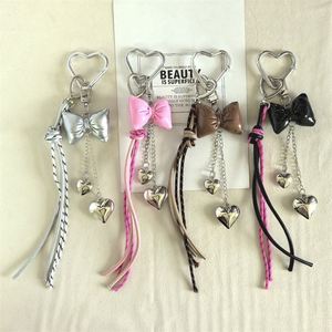 Modern and Simple Unique Design Leather Bow Heart <b>Keychain</b> Bag Pendant <b>Personality</b> Ins Tassel Decoration - Product Image 1