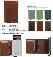 Dompet kartu kredit otomatis pria, dompet kulit Mini aluminium dengan kartu ID pemblokir RFID dompet pendek mode PU uniseks