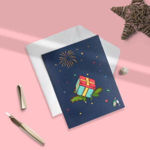 بطاقة تهنئة ثلاثية الأبعاد قابلة للطي متعددة الألوان للبيع الساخن، بطاقة شكر بالجملة، بطاقة تهنئة للعطلات بزهور الخوخ لأعياد الميلاد - Product Image 4