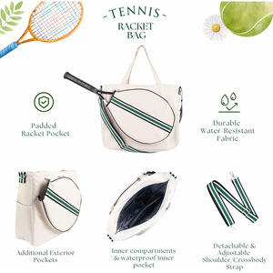 Sac de tennis pour femmes, sacs de sport pour raquettes de tennis, pickleball, squash, sac à bandoulière rayé, sac de transport pour raquettes - Product Image 3