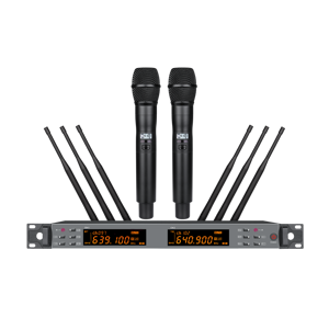 EIF HD-3000 Micro sans fil professionnel True Diversity 2 canaux, portable et avec émetteur de poche, anti-parasitage, pour scène, karaoké, église, mariage - Product Image 1