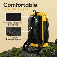 Sac à dos étanche 35L, robuste, à fermeture roll-top, pour la randonnée, avec étui étanche pour téléphone IPX8 et dos rembourré.