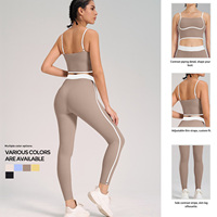 Ensemble de yoga 2 pièces léger et respirant pour femme, avec détails contrastants, comprenant un crop top sans manches et une culotte taille haute push-up