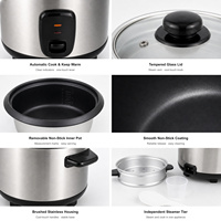 Cuisinière à riz électrique portable de 0,6 L à 2,8 L avec fonction de maintien au chaud automatique, revêtement antiadhésif, boîtier en acier inoxydable, comprend une tasse doseuse