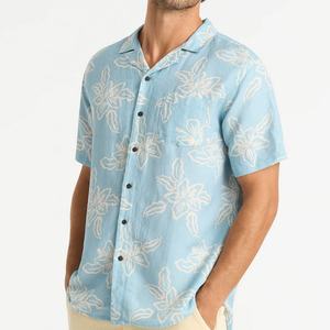 Wholesale Factory <b>Men's</b> Breathable Skin-friendly <b>Shirts</b> Printed Lapel <b>Shirts</b> Custom 100% Linen <b>Beach</b> <b>Shirts</b> - Product Image 1