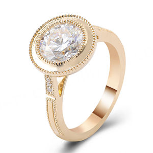 Bague en diamant rond de 2 carats, bague en or 14 carats, bague de fiançailles pour femme, diamant - Product Image 1