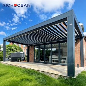 RICHOCEAN Pérgola Bioclimática Motorizada Moderna <span class=keywords><strong>de</strong></span> Aluminio, Gazebo, Pabellón con Techo <span class=keywords><strong>de</strong></span> Láminas Retráctiles Automáticas - Product Image 1