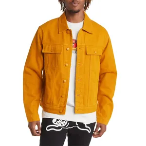 Custom Designs Fashion <strong>Men</strong> Orange Denim Jacket <strong>Purple</strong> 100% Cotton Canvas Trucker Jackets for Male - Product Image 1