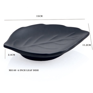 Japanese Restaurant Tableware Sushi <strong>Serving</strong> Leaf Shaped Black Melamine Side Dish - Product Image 3