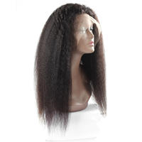 Perruque Lace Front Yaki Lisse Sans Colle Cheveux Humains Vente en Gros Noir Naturel Pré-Pluckée avec Baby Hair Dentelle HD pour Femmes Noires