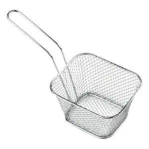 Mini panier de service réutilisable carré en acier inoxydable pour pommes de terre, tacos et coquillages