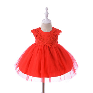 Robe pour filles en coton de couleur rouge unie, vêtements pour enfants personnalisés, robe de demoiselle d'honneur colorée - Product Image 1