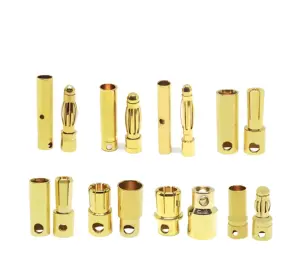 Plugue banana banhado a ouro 24K, conector PCB para adaptador de bateria, 2.0mm, 3.5mm, 4.5mm, 8mm, cobre, macho e fêmea, conector para tomada de bateria