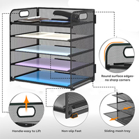 OEM negro A4 carta bandeja organizador de papel 5 niveles de malla organizador de archivos de escritorio soporte clasificador de papel con asa organización de oficina