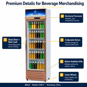 Réfrigérateur commercial vertical à porte vitrée simple pour boissons, refroidissement direct, pour supermarché, épicerie, <span class=keywords><strong>bar</strong></span> - Product Image 2