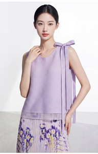 PY 2026 Haut plissé Miyake élégant avec nœud, manches longues, respirant, écologique, style occidental, pour femme, vente en gros - Product Image 6