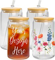 Gobelet en verre borosilicate vierge pour sublimation, tasses à café glacé et cola avec couvercles en bambou et paille