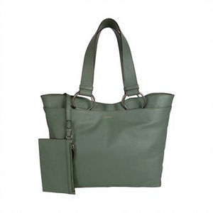 Sac fourre-tout en cuir PU vert avec poche zippée, deux poignées, résistant à l'eau, style minimaliste, usage quotidien, sacs à main pour femmes, vente en gros - Product Image 1