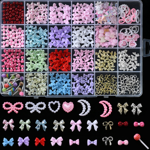 24 Grilles/Boîte 3D Macarons Coloré <span class=keywords><strong>Mini</strong></span> Arc Nail Charms 0.4X0.6mm Résine Mignon Bowknot Nail Art DIY Kawaii Bowknot Nail Supplies - Product Image 1