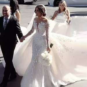 Mermaid Wedding Dress Off The Shoulder Sweetheart Neckline <b>Lace</b> Floral Print Long Train Pure <b>White</b> Ivory <b>White</b> - Product Image 1