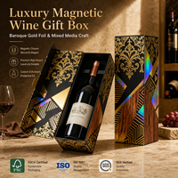 Boîte Cadeau Vin Haut de Gamme Moderne de Luxe avec Fermeture Magnétique à Rabat, Embossage Doré, Insert en EVA et Respectueuse de l'Environnement
