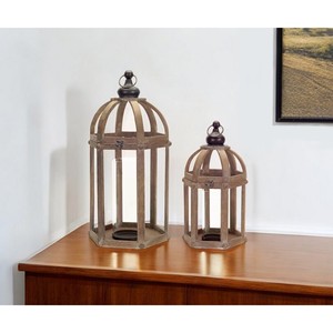 Set di due portacandele in legno marrone in difficoltà e vetro lanterna portacandele in vetro bellissimi barattoli di vetro HMS - Product Image 1